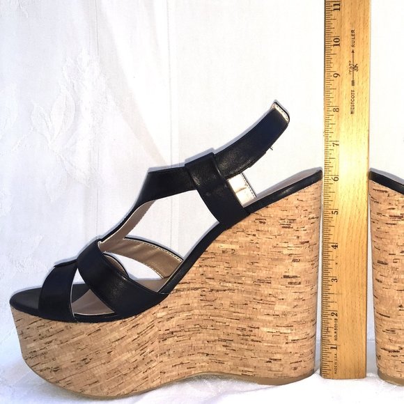 Forever 21 6 inch High Wedge Cork Platform Sandals Black Size 8 NWT - Picture 7 of 14